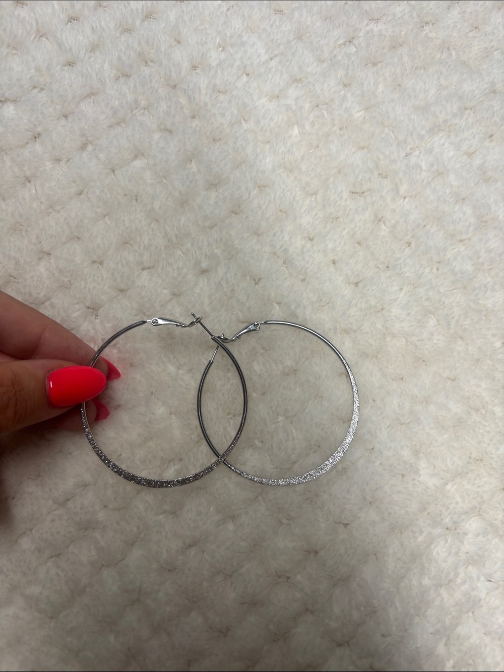 Silver Textured Hoop Earrings - Women Jewelry
